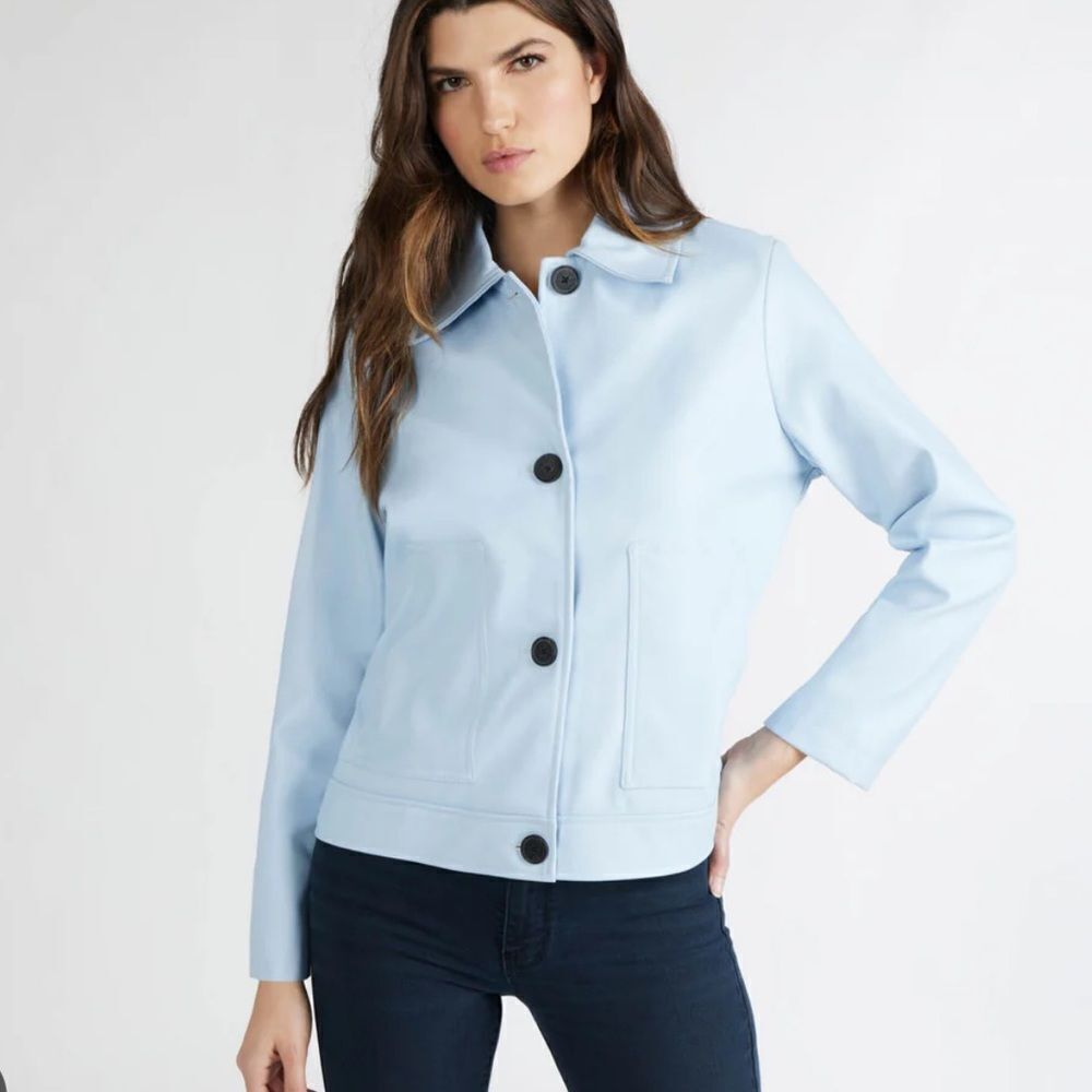 NVLT Vegan Leather Trucker Jacket in Baby Blue Mist Size Large